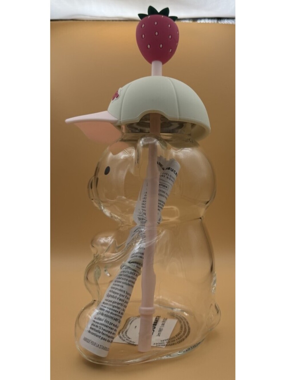Starbucks Bear-Shaped Clear Cup w/ Pink Straw & Strawberry Topper 2 Cup Set - Picture 5 of 7